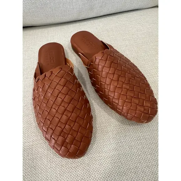 Miuccia Studio Leather Slides in Brown - Picture 4 of 6